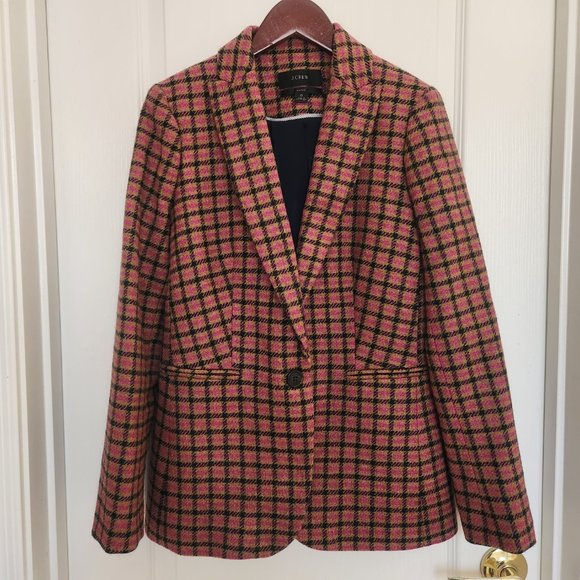 NWOT J. Crew Parke Wool Blazer in Pink Houndstooth English Wool - Picture 8 of 14